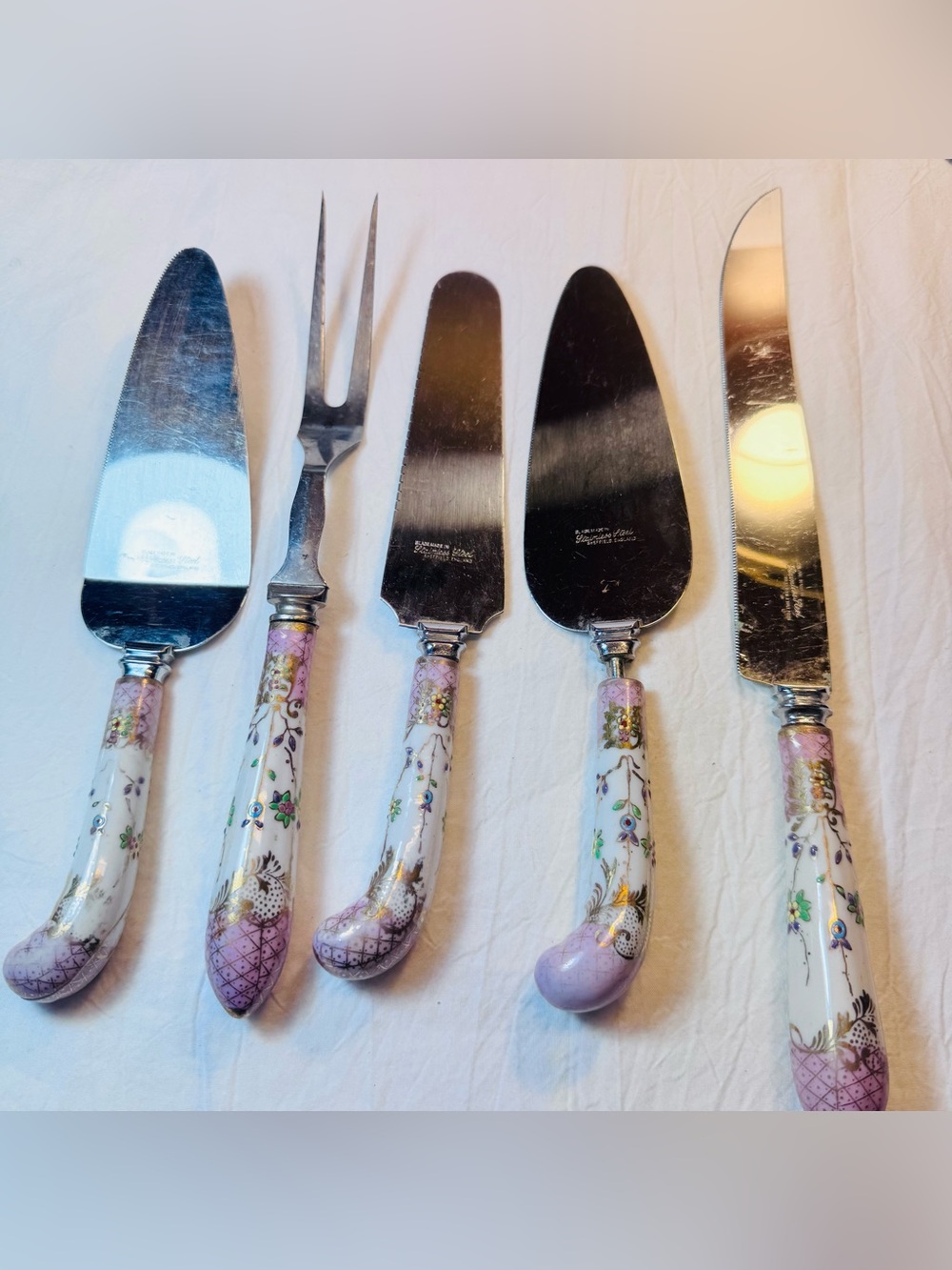 Sheffield England Porcelain Serving Set 5 Piece Stainless Steel Floral